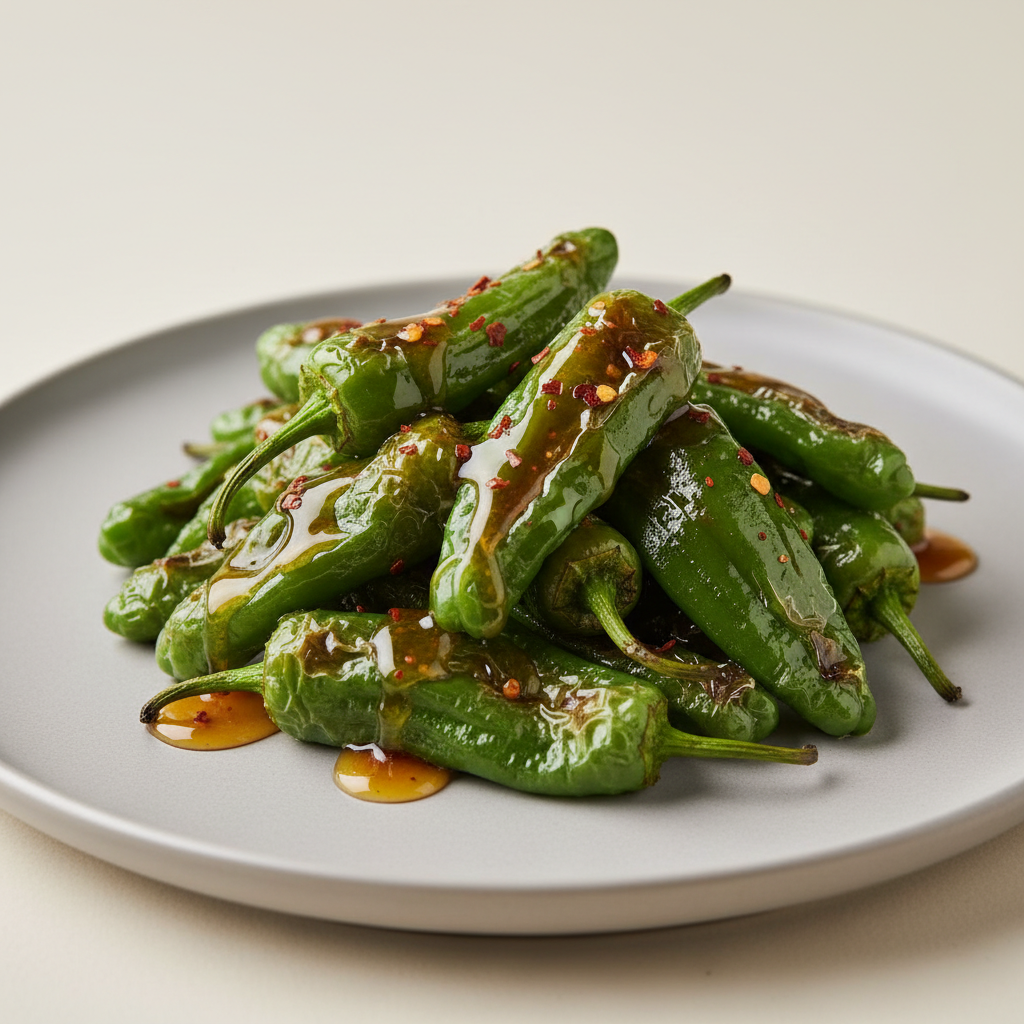 Padron peppers with hot honey sauce